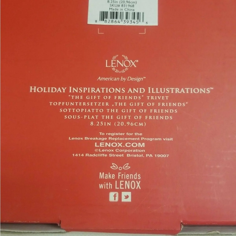 Lenox Holiday Inspirations & Illustrations Gift of Friends 8 1/4" Trivet NWT - Picture 6 of 6
